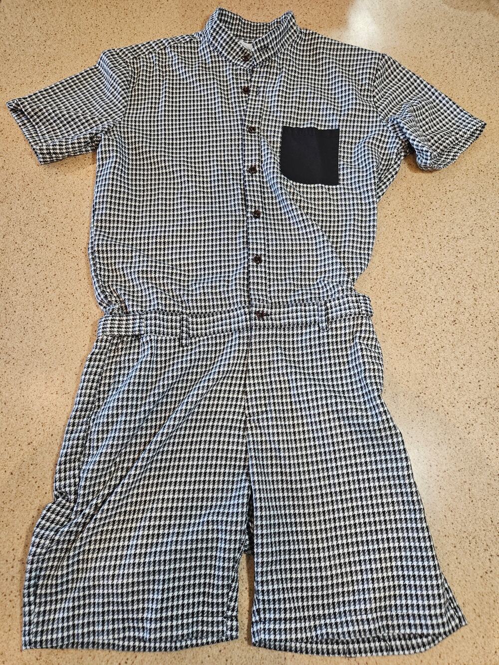 RomperJack Men's Premium Houndstooth Romper Jumpsuit Black White Pocket